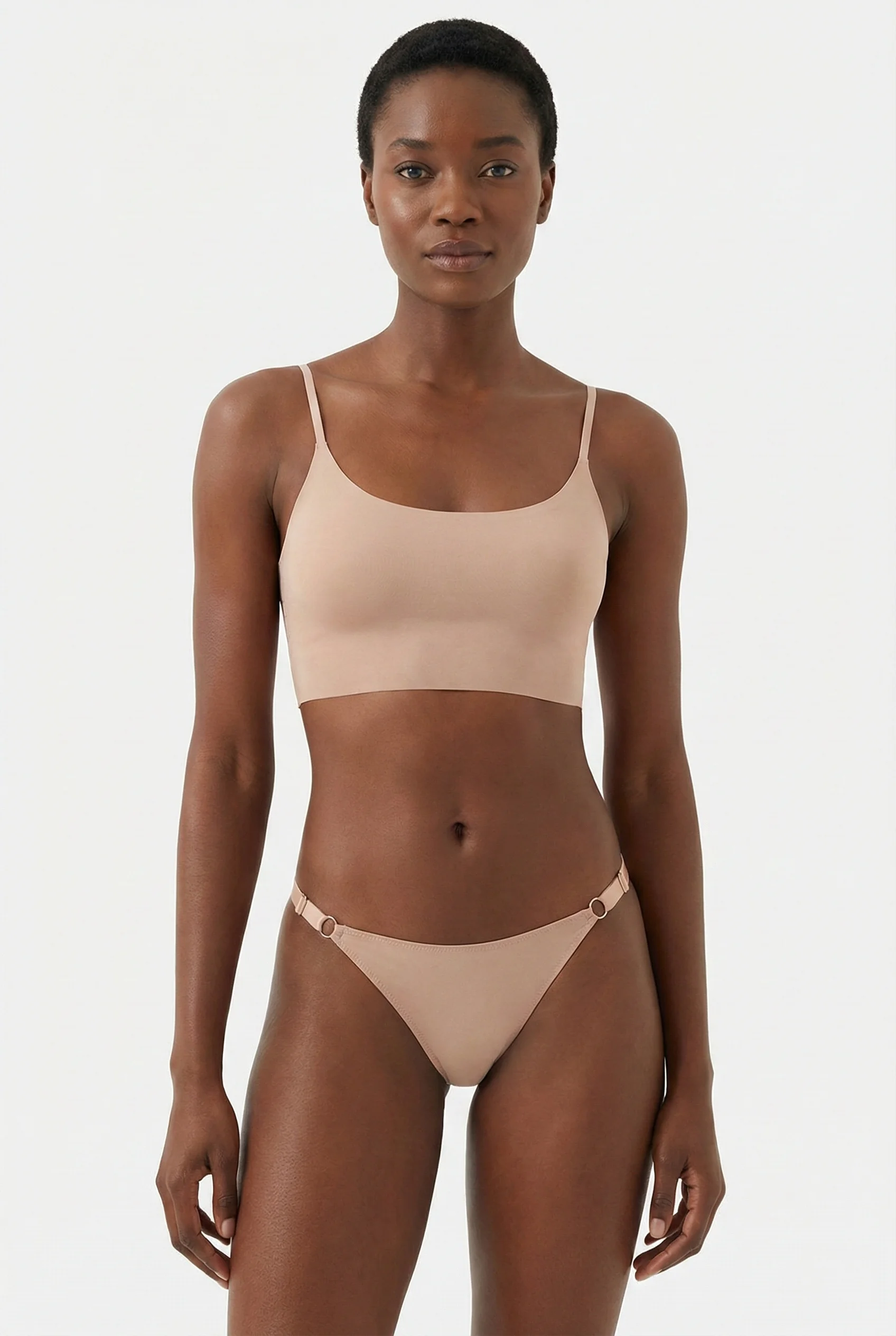 LunaIntim Kadın Tanga Külot Bel Ayarlanabilir Saten İpli Nude - Ön Görünüm